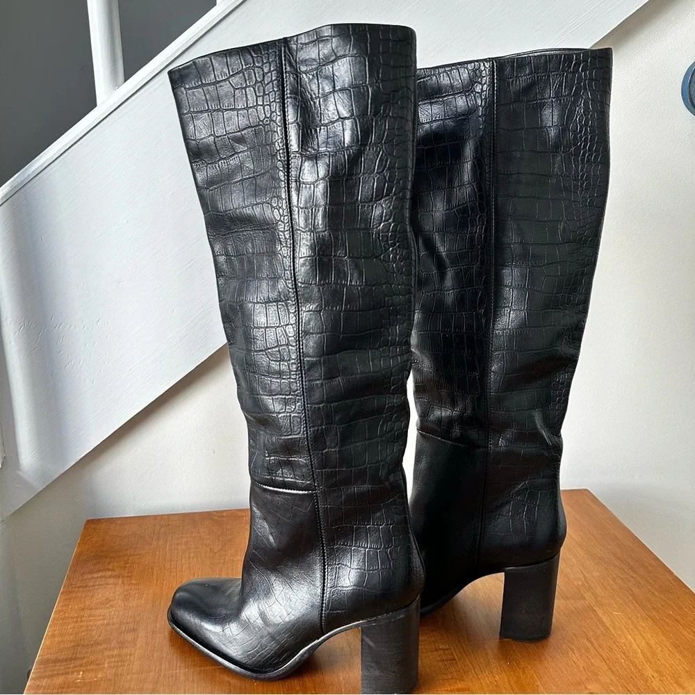 Free People Grayson Tall Boot in Black Croc Size 36